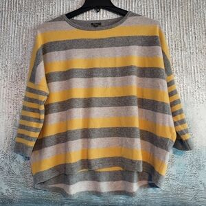 Pure Amici 100% Cashmere Striped Yellow and Gray Sweater